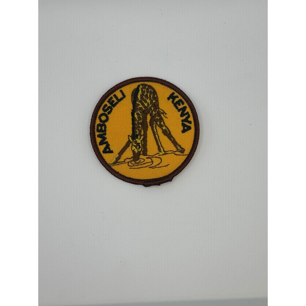 Vintage Amboseli Kenya Giraffe Souvenir Patch Yellow Round Embroidered Safari